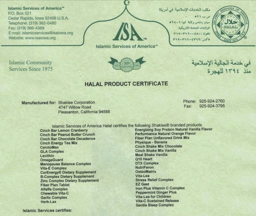 Sijil halal shaklee