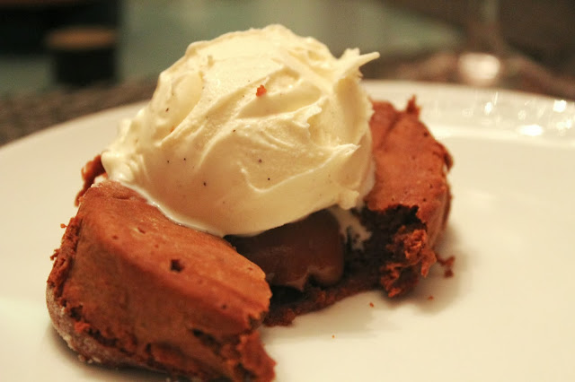 Molten chocolate espresso dulce de leche cakes