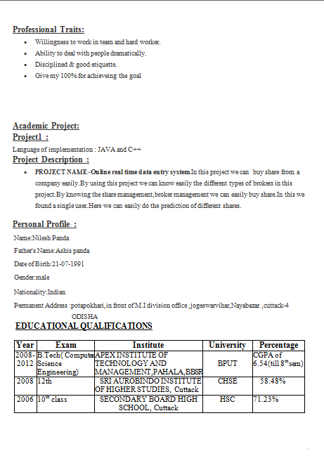 simple resume sle india simple resume for engineering students simple resume sle india simple resume for engineering students