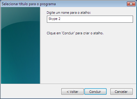 Nome para o atalho do Skype