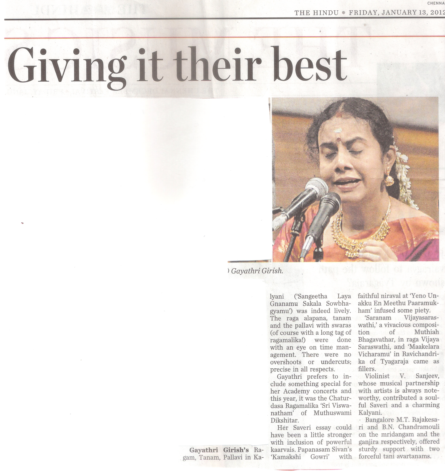 Gayathri Girish's Blog Newspaper Articles and Reviews(Dec 2011Jan