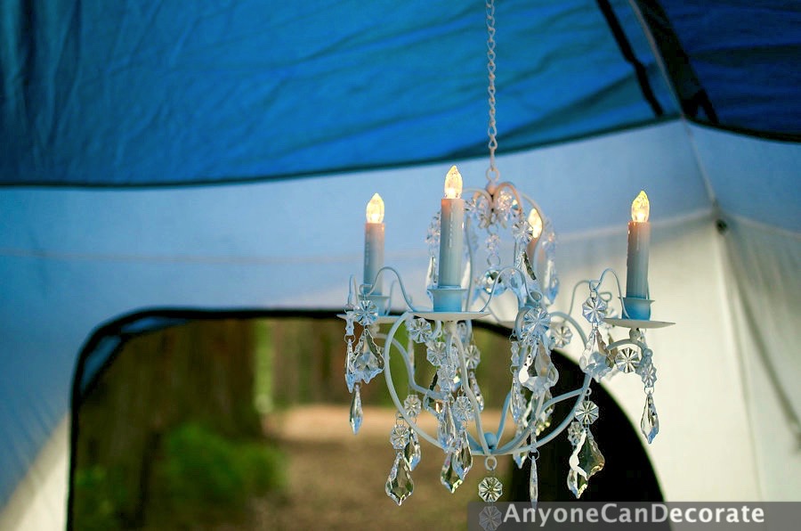 Anyone Can Decorate Gone Glamping A Diy Glamorous Camping Trip The Chandelier Is Lightweight Weighing Less Than Three Pounds And I Used Battery Operated Candle Lights In It For Safety Even