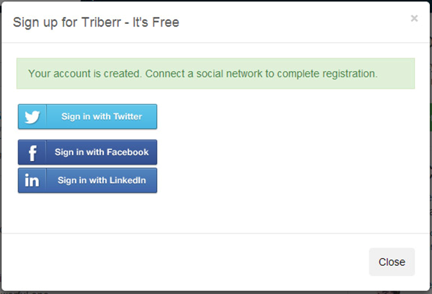 Sign-in with twitter, facebook or linkedIn on triberr Sign-in with twitter, facebook or linkedIn on triberr