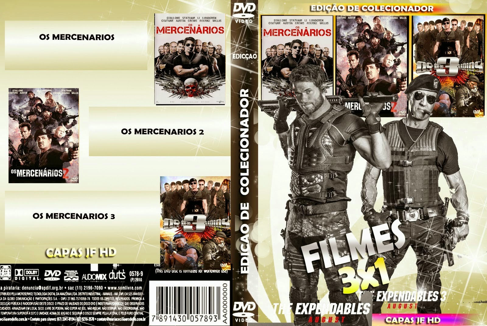Capas Brasil Grátis 2 Coleção Os Mercenarios 3 EM 1 DVD Capa