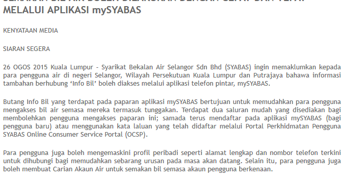 Syarikat Bekalan Air Selangor Email Address Umpama B