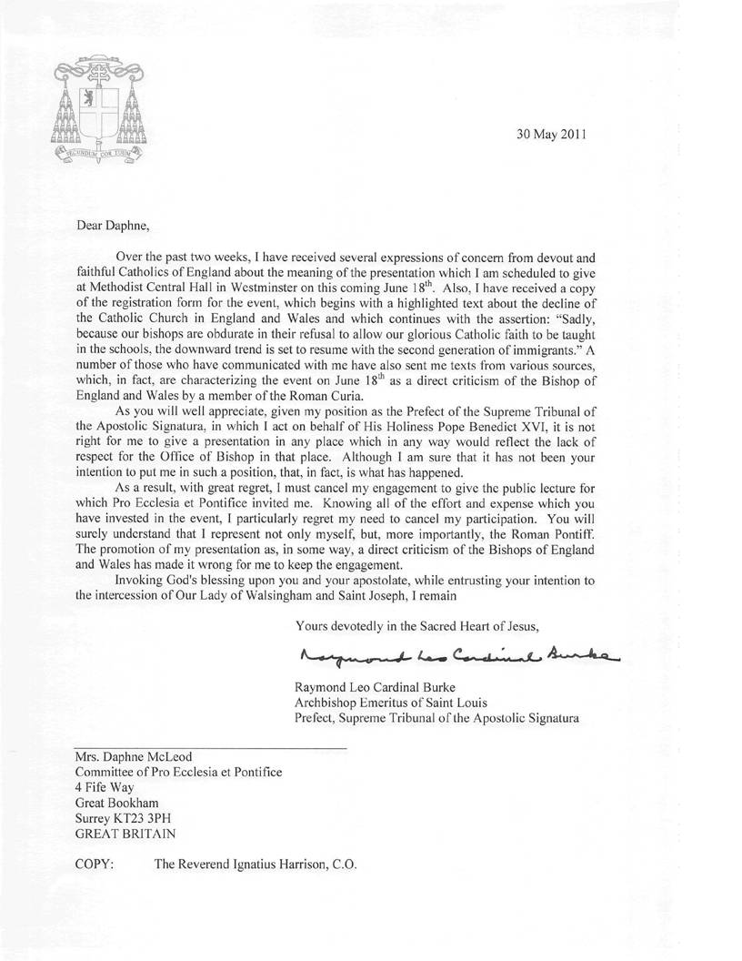 cardinal burkes letter cancelling talk aul cancellation form