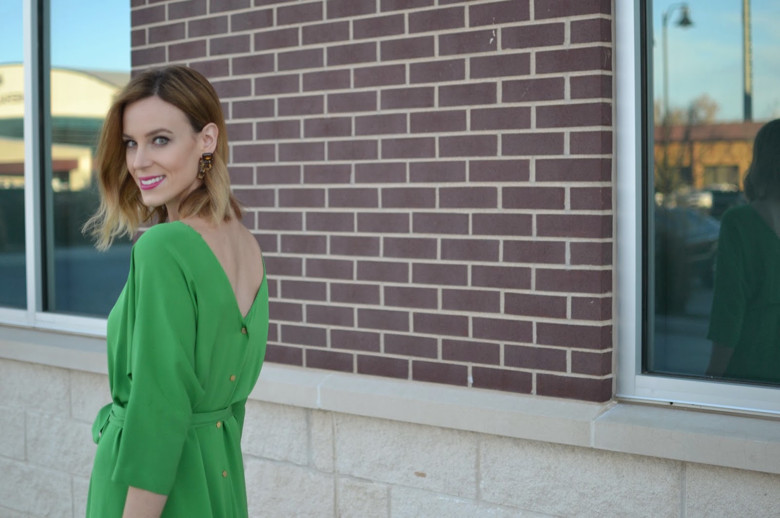 Winter Wedding, Green DVF Dress, Tan Heels, Glamorous Winter Wedding, Green DVF Dress, Tan Heels, Glamorous