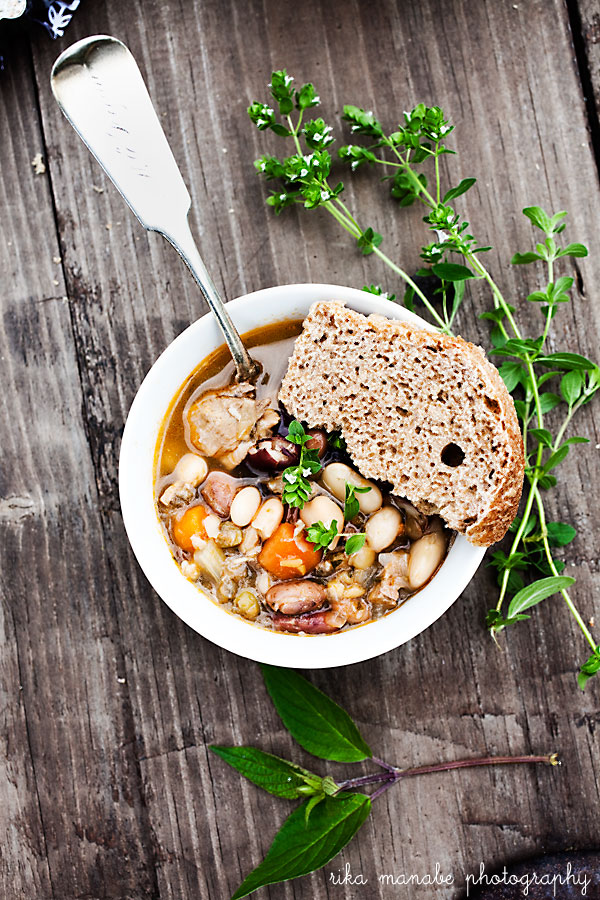Fall Comfort Food Pork and Bean Soup with Whole Wheat Bread Bella