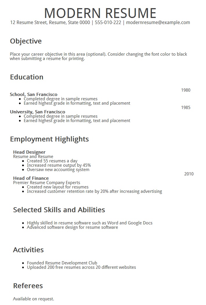 modern resume templates modern resume templates