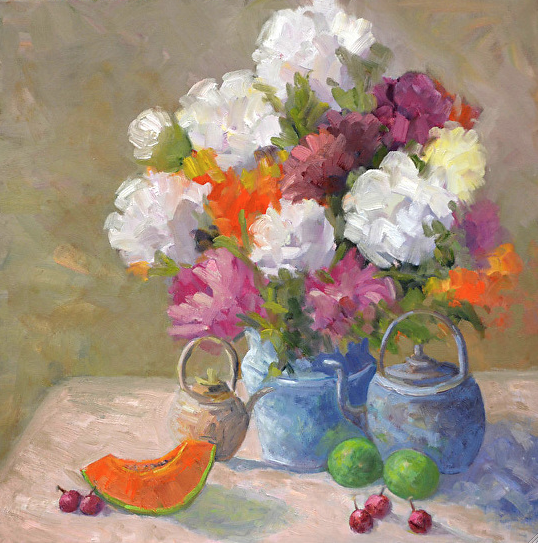 Barbara Churchley Fine Art Still Life Palette Knife Oil Flower