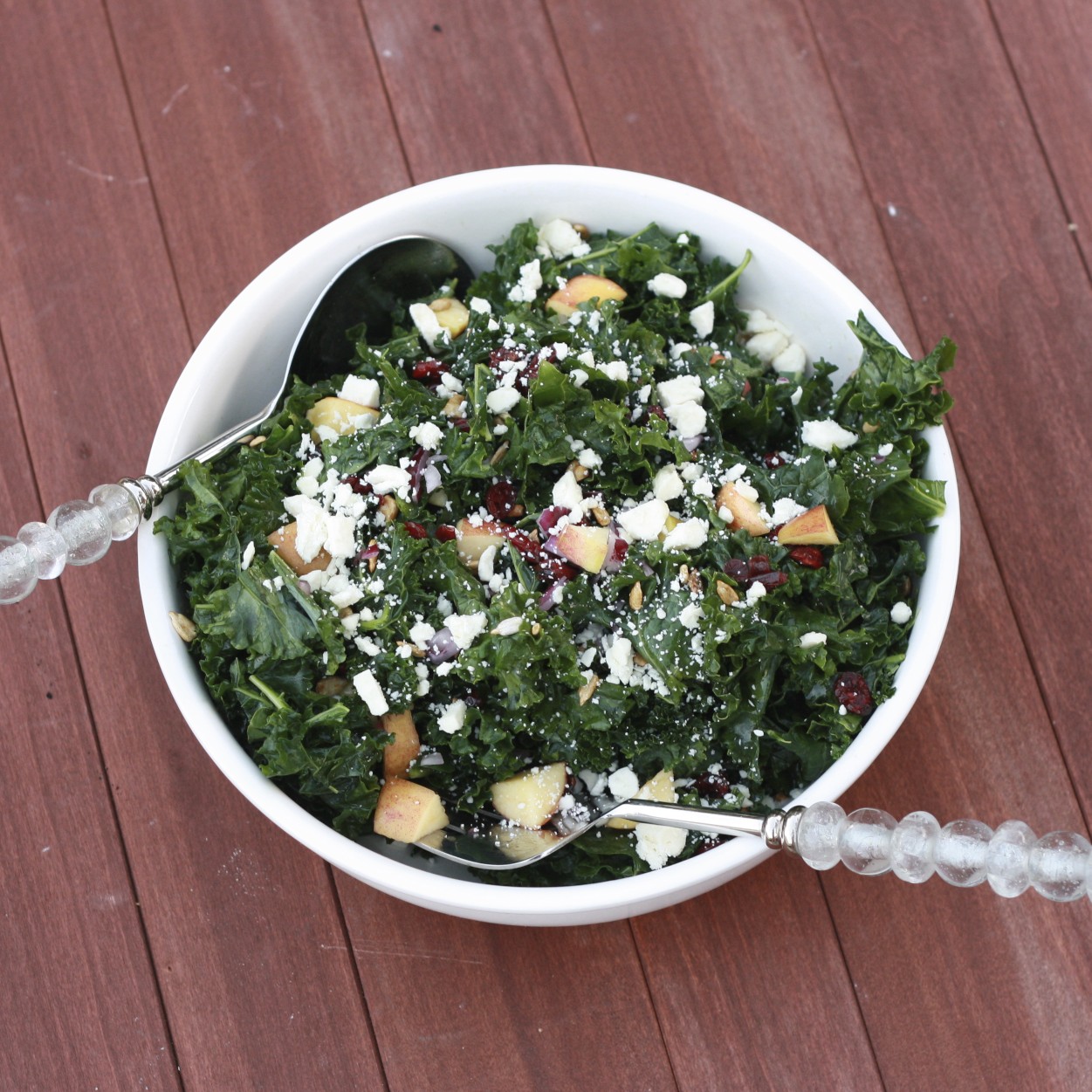 Kale Salad with Apples, Craisins, and Feta