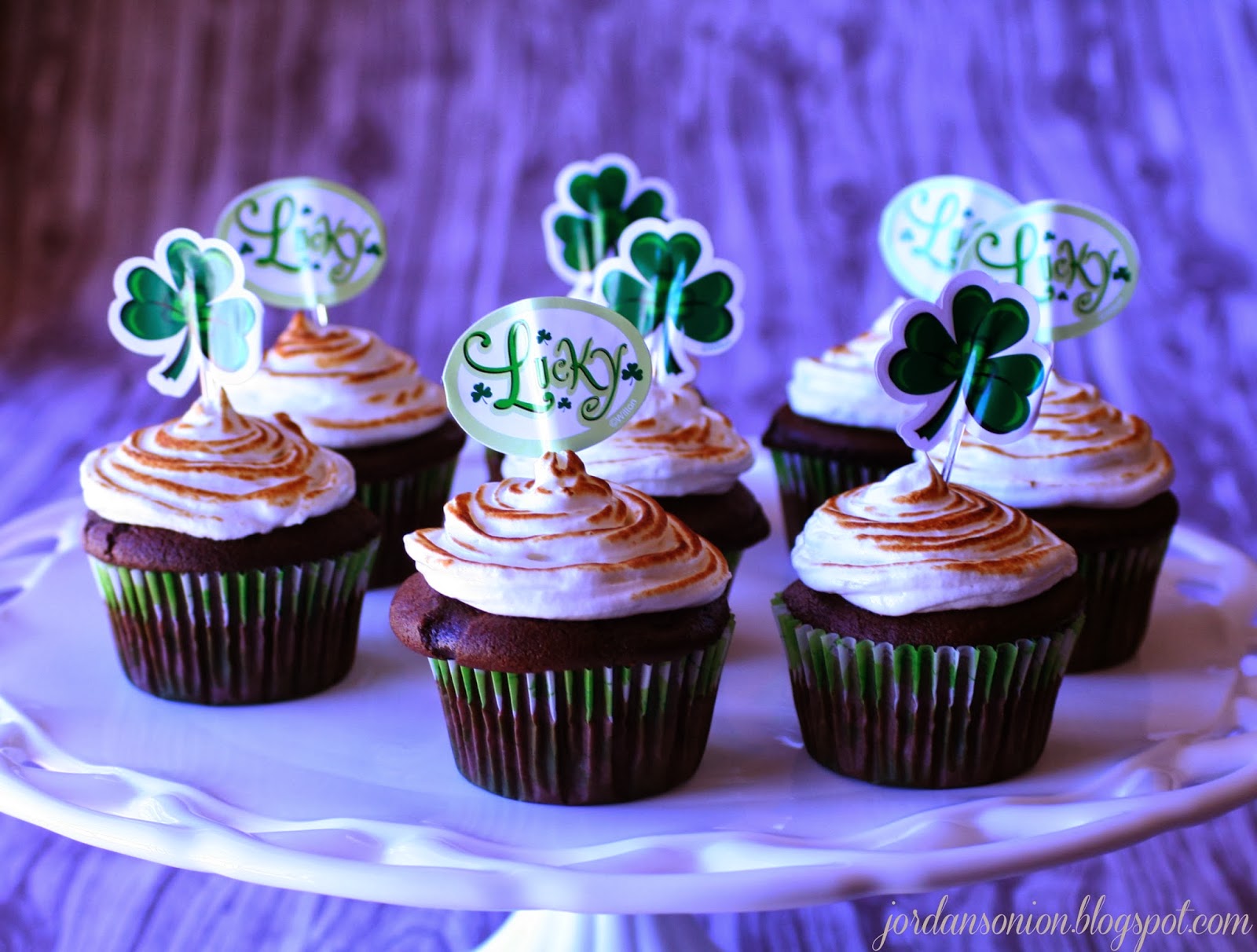 Dark Chocolate Guinness Cupcakes with Toasted Guinness Meringue