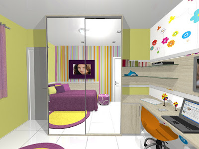 Decoração de quarto de menina com adesivo de parede florido