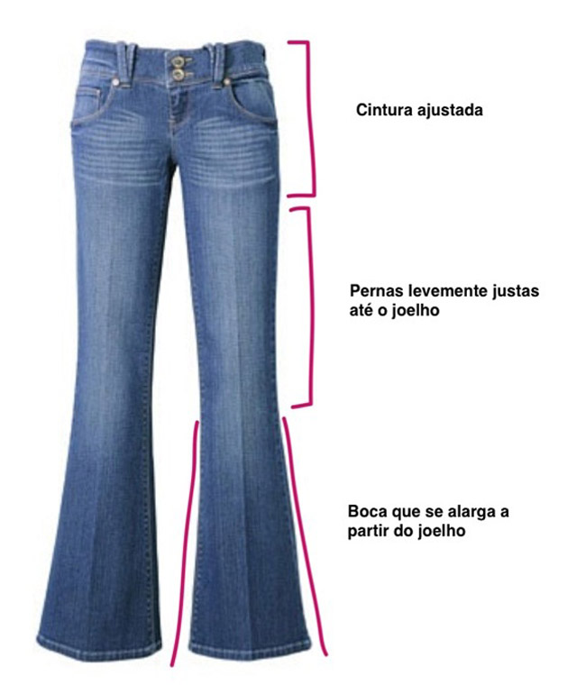 calça flare em magras