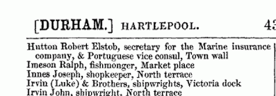 A snip from a trade directory showing Robert Elstob Hutton's listing
