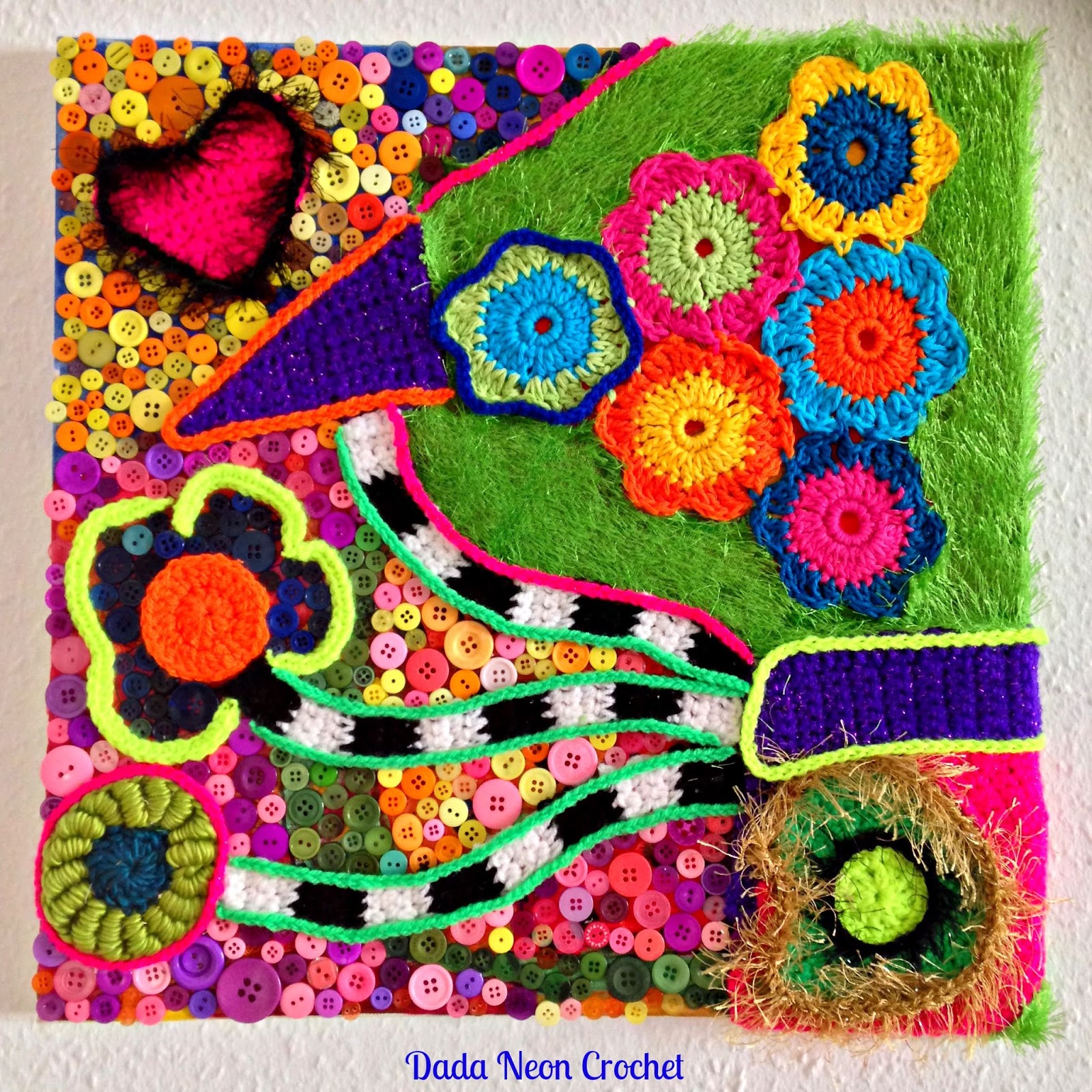 Dada Neon Crochet: A Yarnpainting - With Buttons!