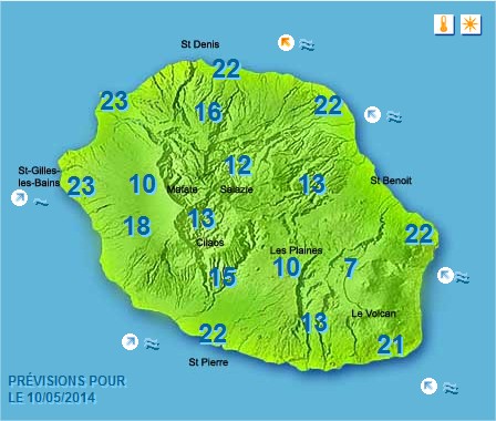 Prévisions météo Réunion pour le Samedi 10/05/14