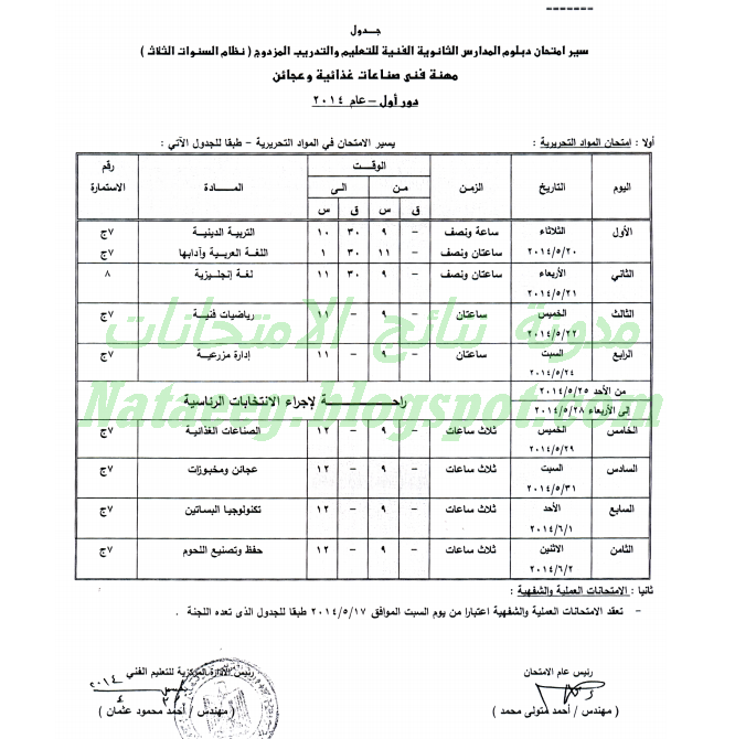 جدول امتحانات الدبلومات الزراعية لعام 2014 أخر العام - نظام الثلاث سنوات والخمس سنوات جدول امتحانات الدبلومات الزراعية لعام 2014 أخر العام - نظام الثلاث سنوات والخمس سنوات