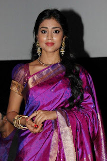 Shriya Saran Cute Photo Shoot In Indian Saree at press meet