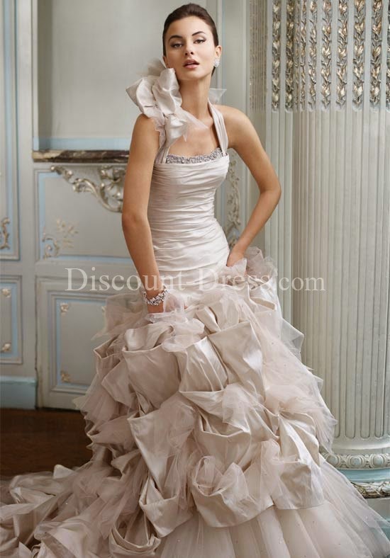 A-Line Strapless Sweetheart Taffeta Chapel wedding Dress