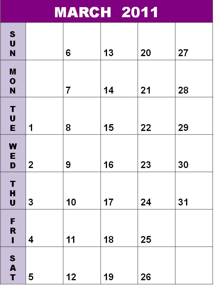 blank march 2011 printable calendar. Printable calendar well as