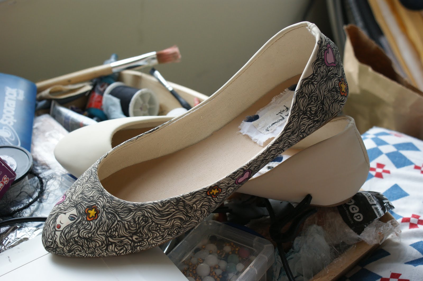 Steam Powered Fish Hand Painted Shoes Heart and Stars