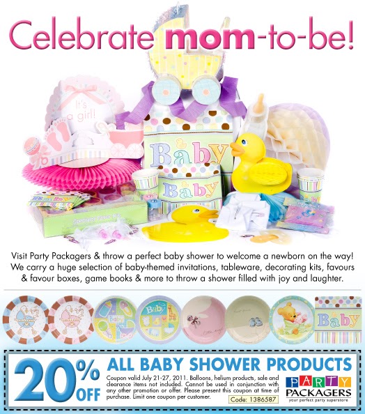 Coupon Clipping in Canada Party Packagers Save 20 off Baby Shower