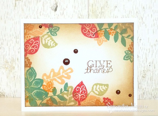 Give thanks Fall Leaf card by Samanth Mann for Newton's Nook Designs | Falling into Autumn Stamp Set