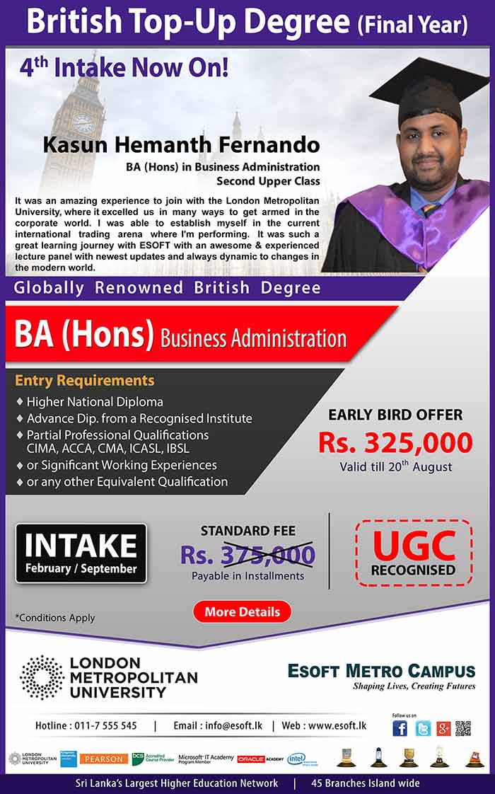 Globally Renowned British Business Administration Top Up Degree.
