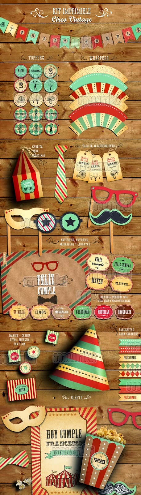 Kit Imprimible Circo Vintage cumplea?os ni?o ni?a