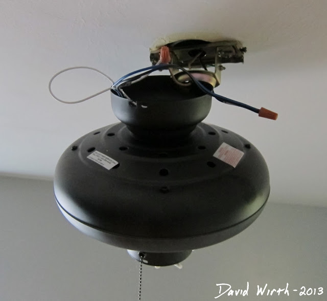 how to hang a ceiling fan, wire, attach, trick