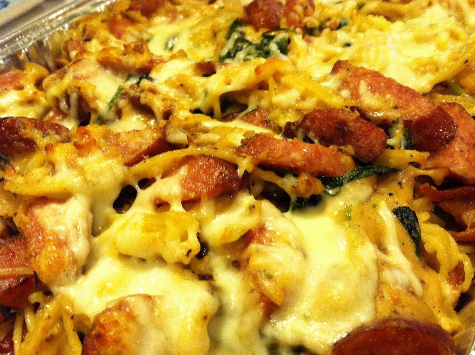 Sausage, Bacon, Spinach Spaghetti Bake Journey To My New Me