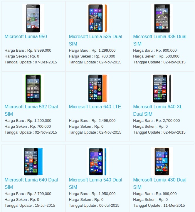 Daftar Harga Hp Microsoft Januari 2016 Daftar Harga Hp Microsoft Januari 2016
