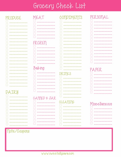 blank grocery list template