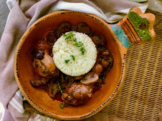 Coq au Vin with Sun Dried Plums for a Maine Crowd