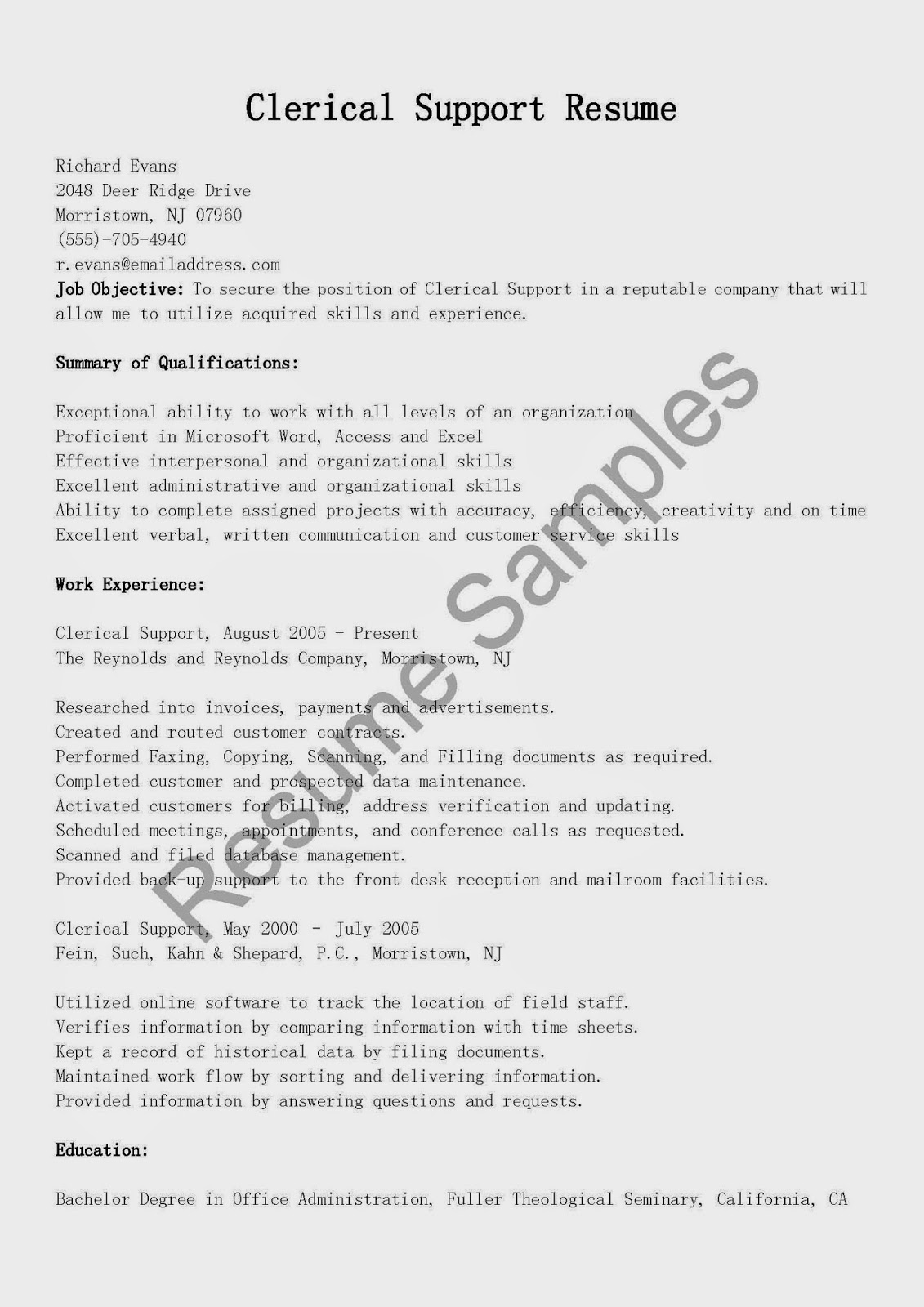 Resume Samples: Clerical Support Resume Sample