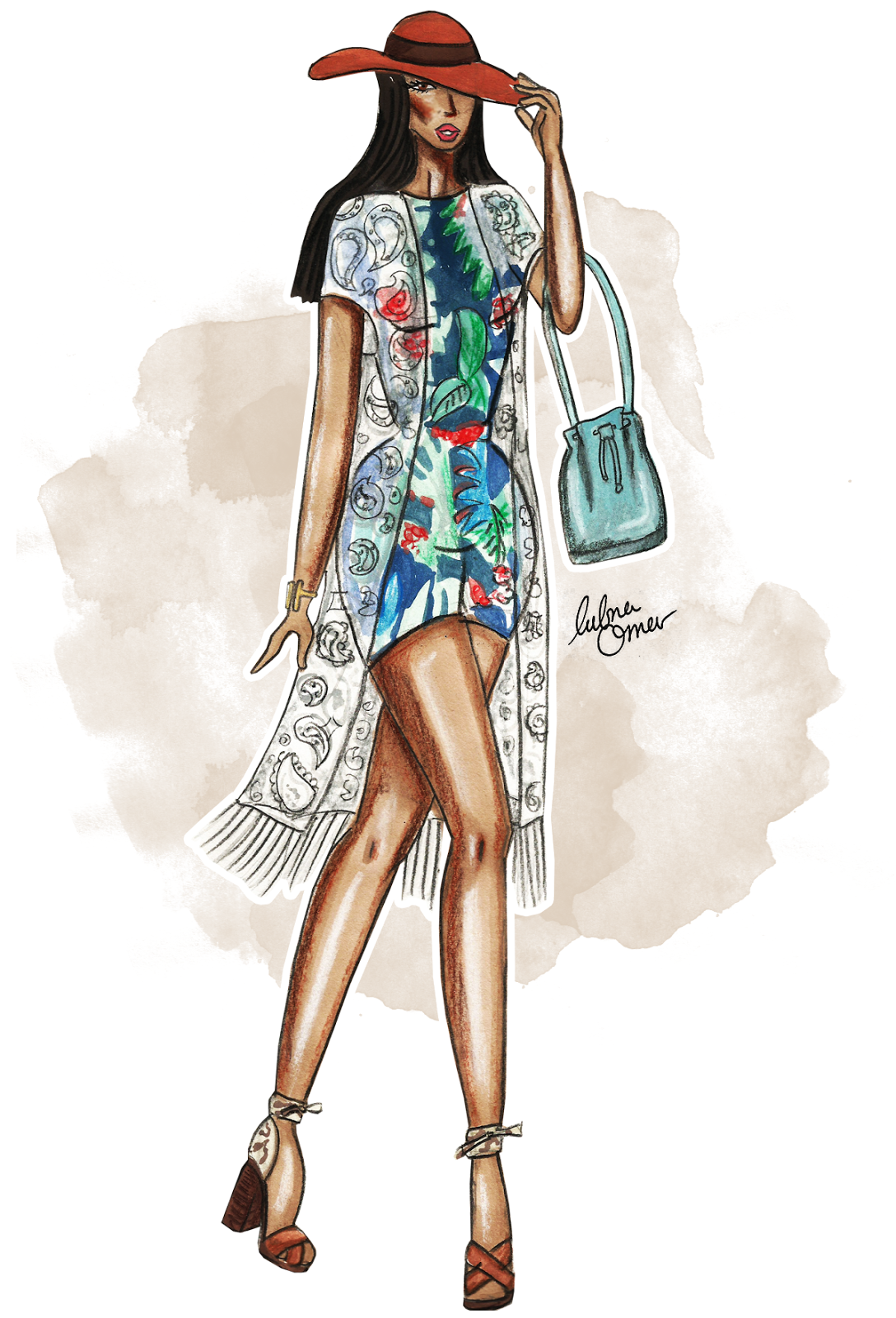 tropical print outfit illustration by lubna omar
