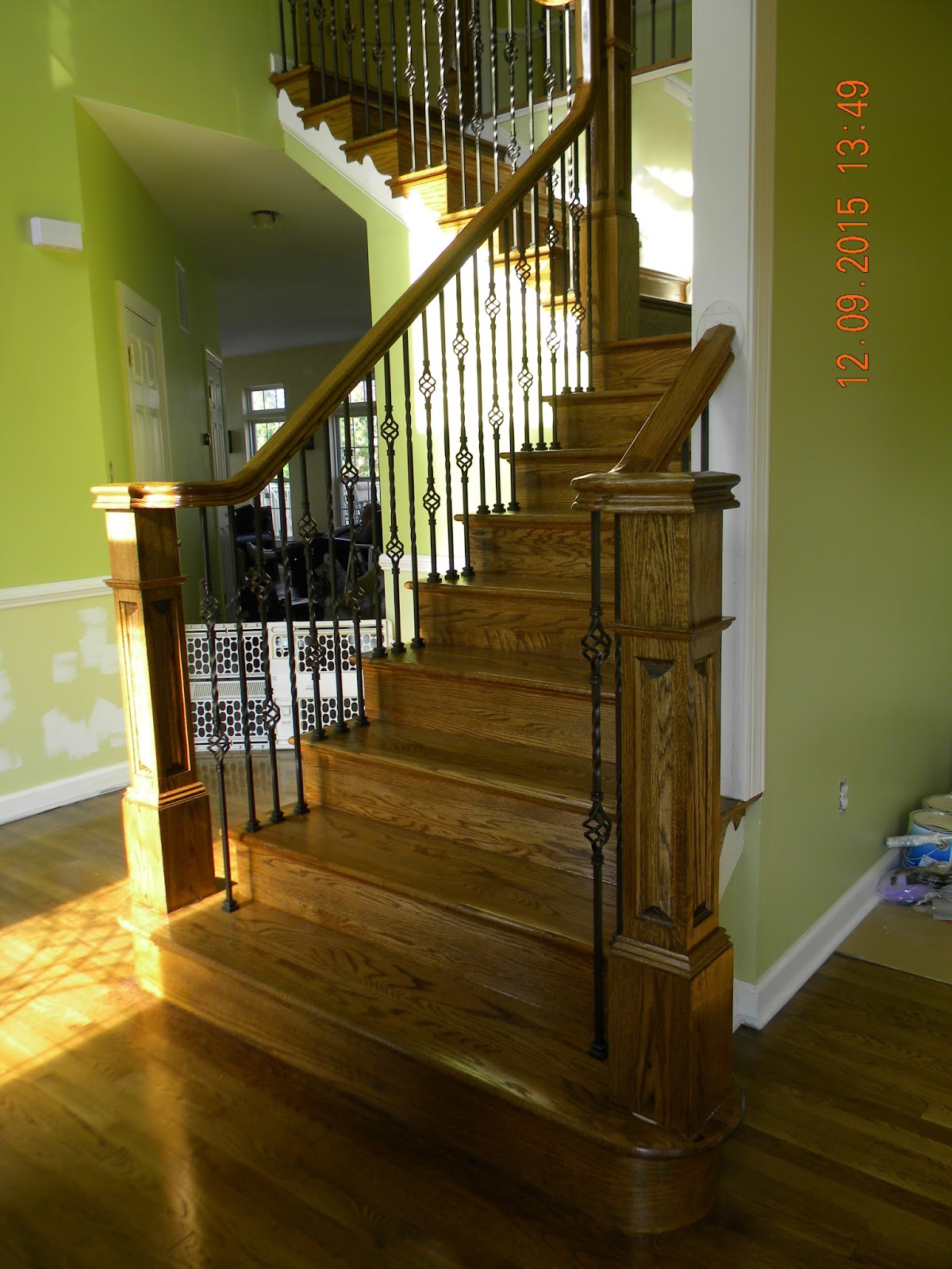 Wood Stairs and Rails and Iron Balusters Oak Stair And Rail Remodel