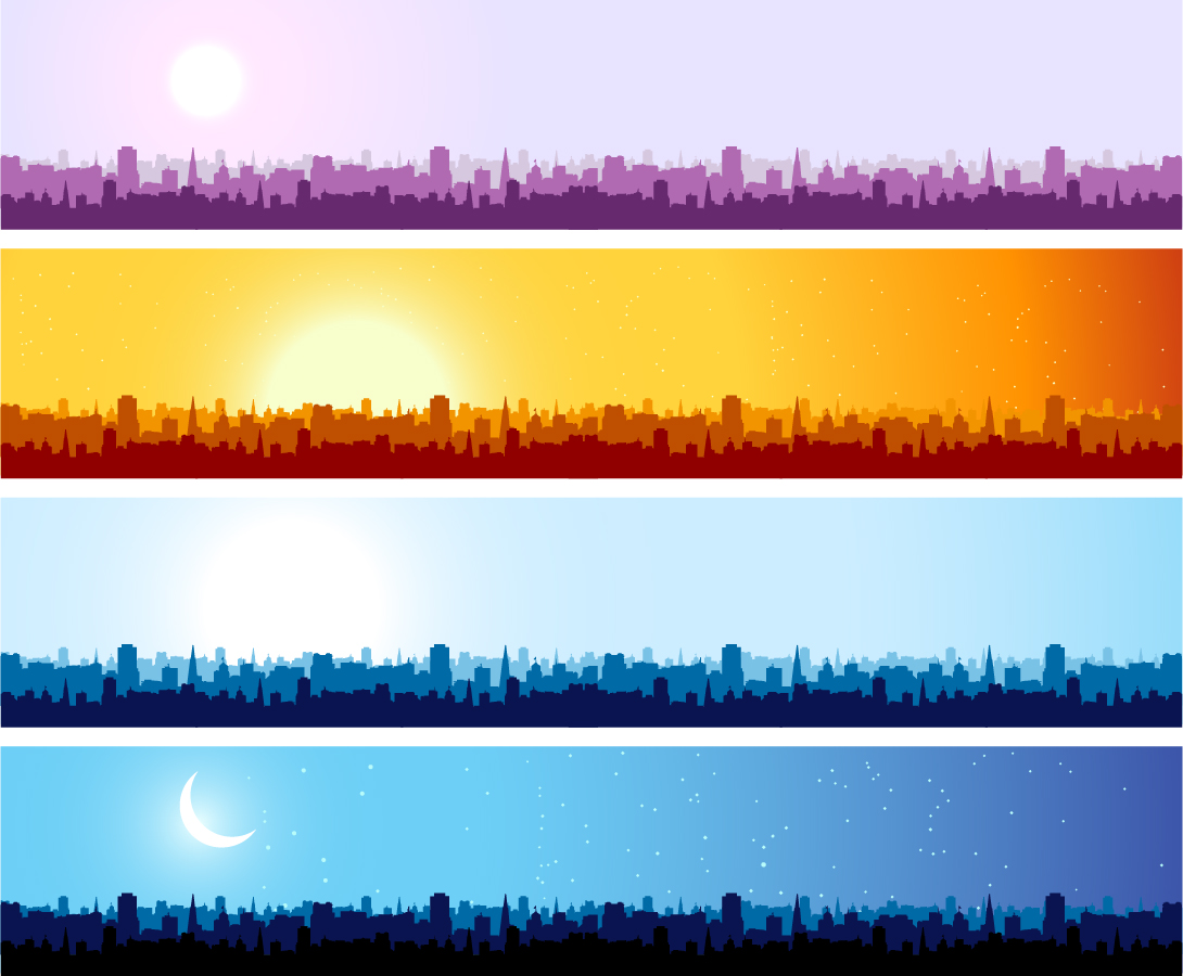 都市の遠景を背景にしたバナー city silhouette banner vector background イラスト素材