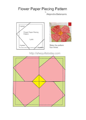 Pink flower free paper piecieng pattern
