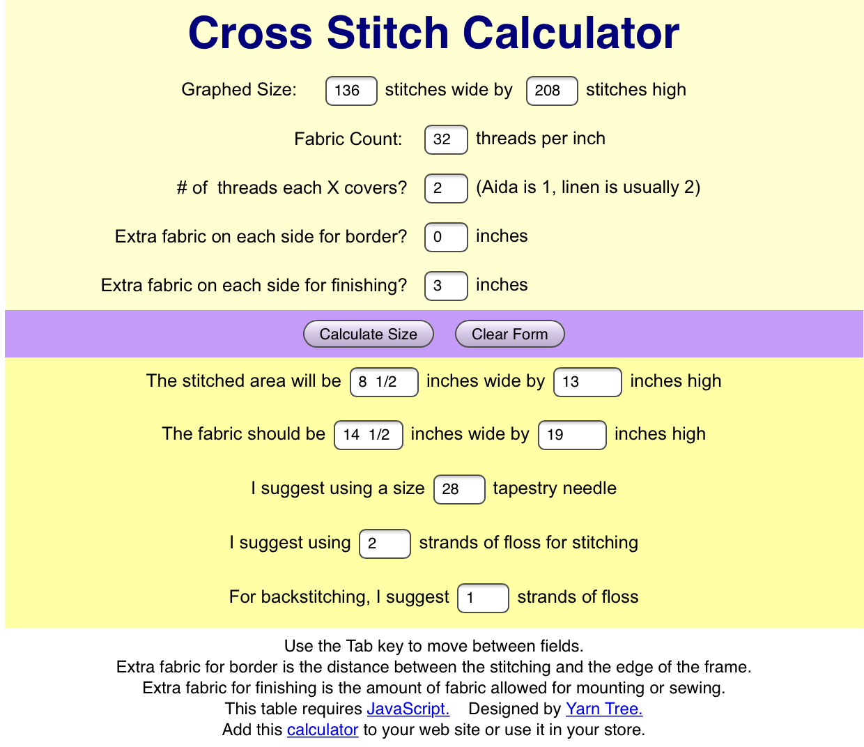 Cross Stitch Calculator