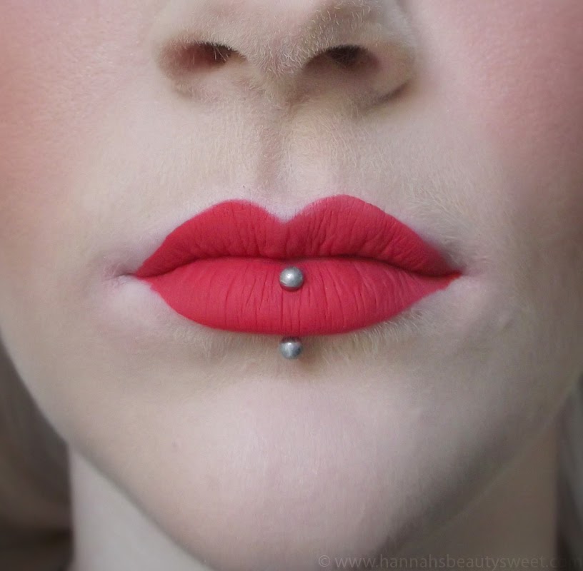 Sleek Matte Me Brink Pink Lipstick Swatches Sleek Matte Me Lipsticks, red lips, matte red lips, coral lipsick, Lime Crime suedeberry