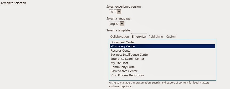 sharepoint 2013 template selection