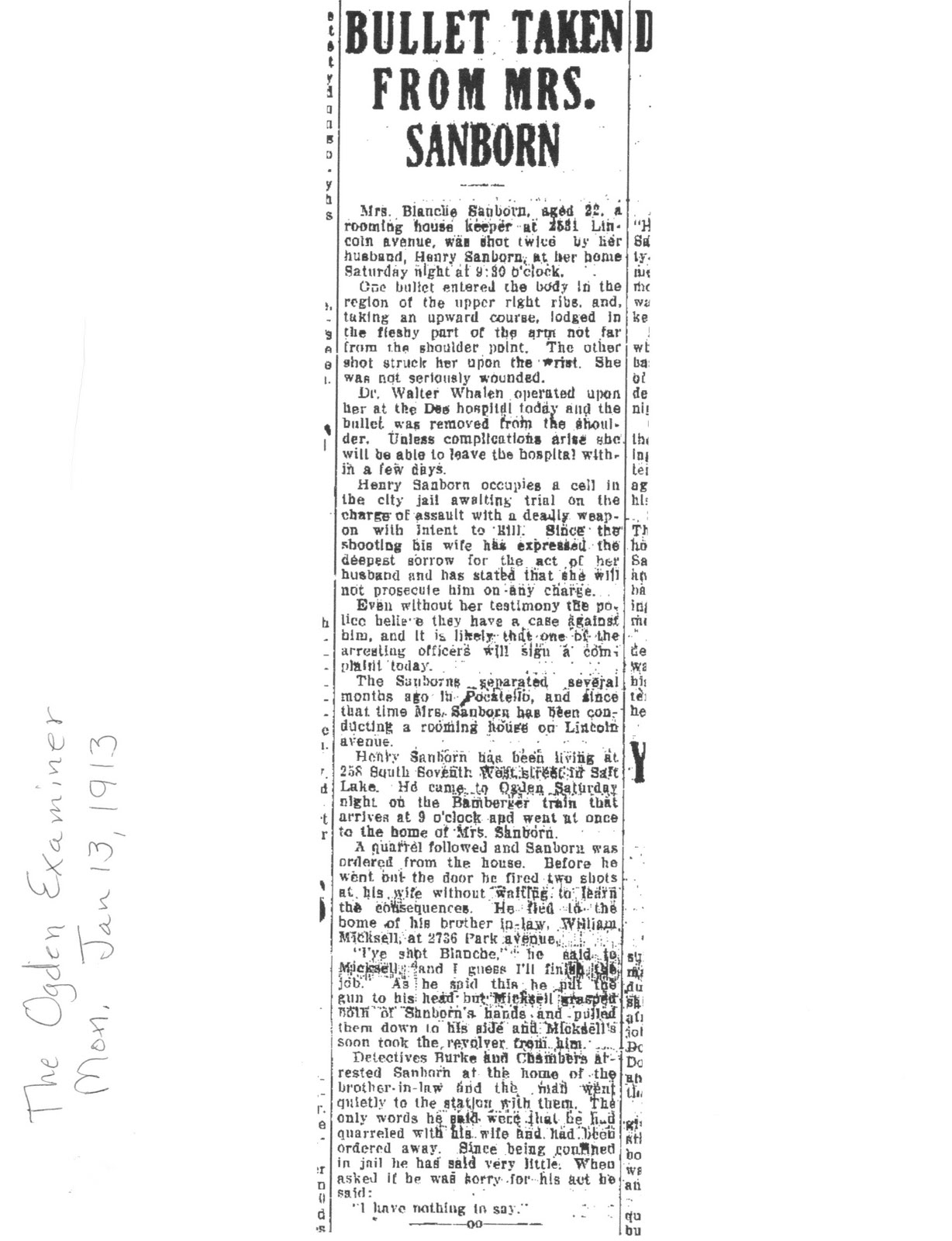Ancestral Ties Henry Sanborn's death. 191415 Newspaper account.