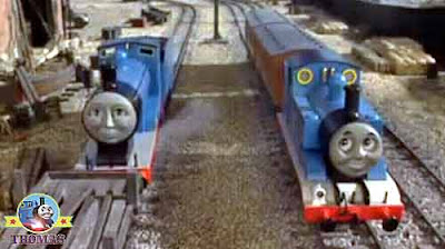 Something magical Edward the blue engine Thomas the train engine the end of a rainbow in the sky
