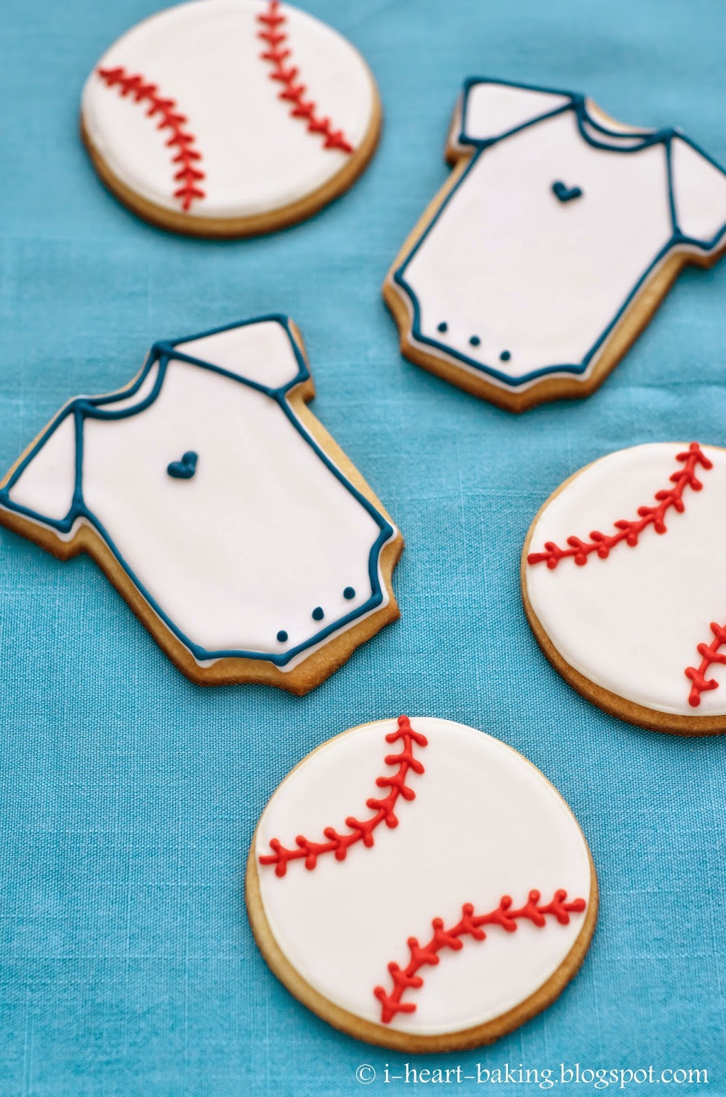 i heart baking! baseball cookies and onesie cookies