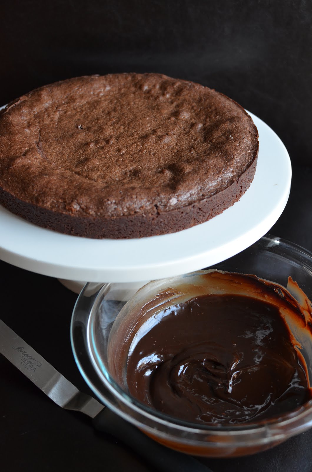 Playing with Flour Brownie cake with ganache frosting