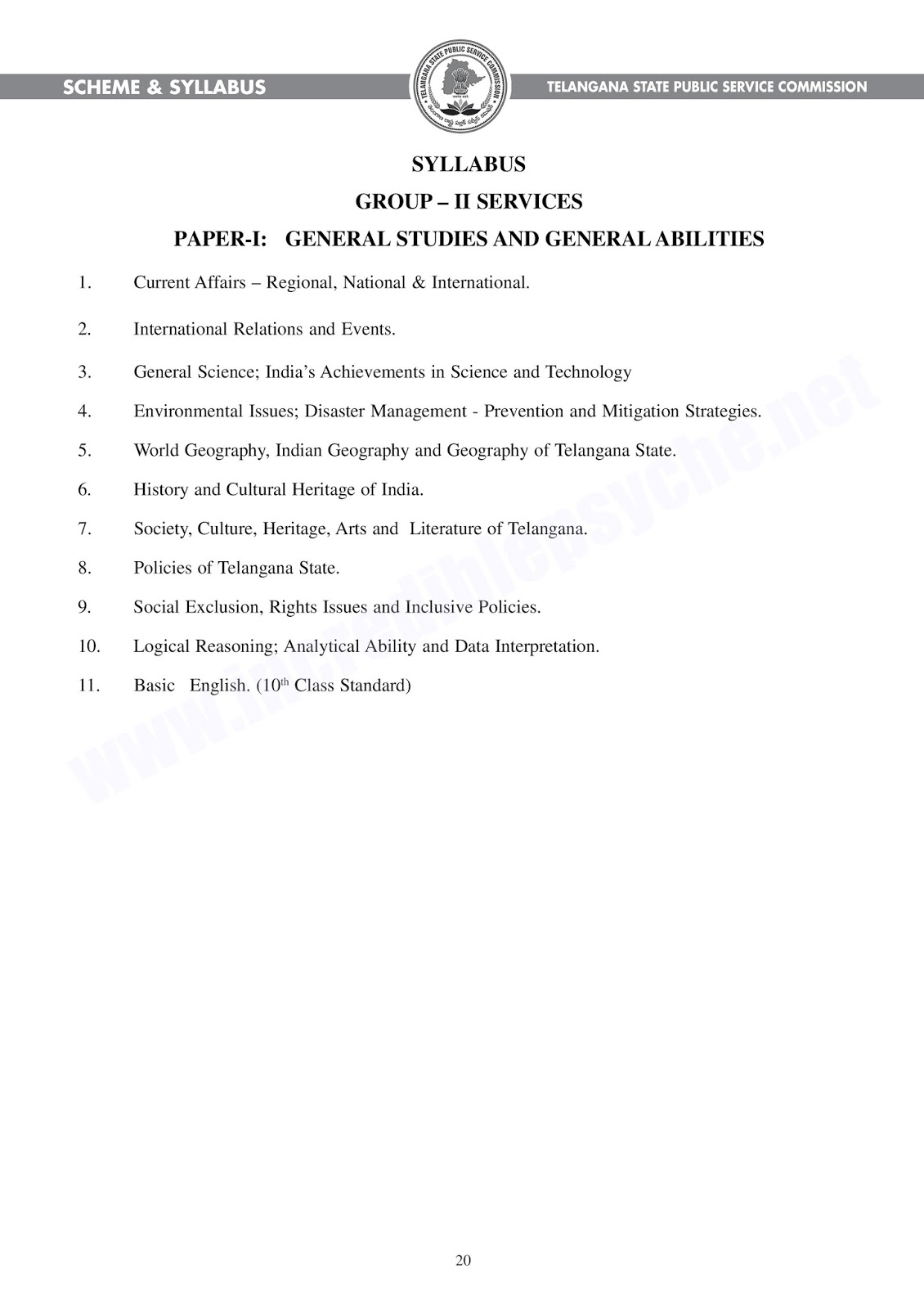 Telangana TSPSC Group II Services Posts Paper -I Examination Syllabus Telangana TSPSC Group II Services Posts Paper -I Examination Syllabus