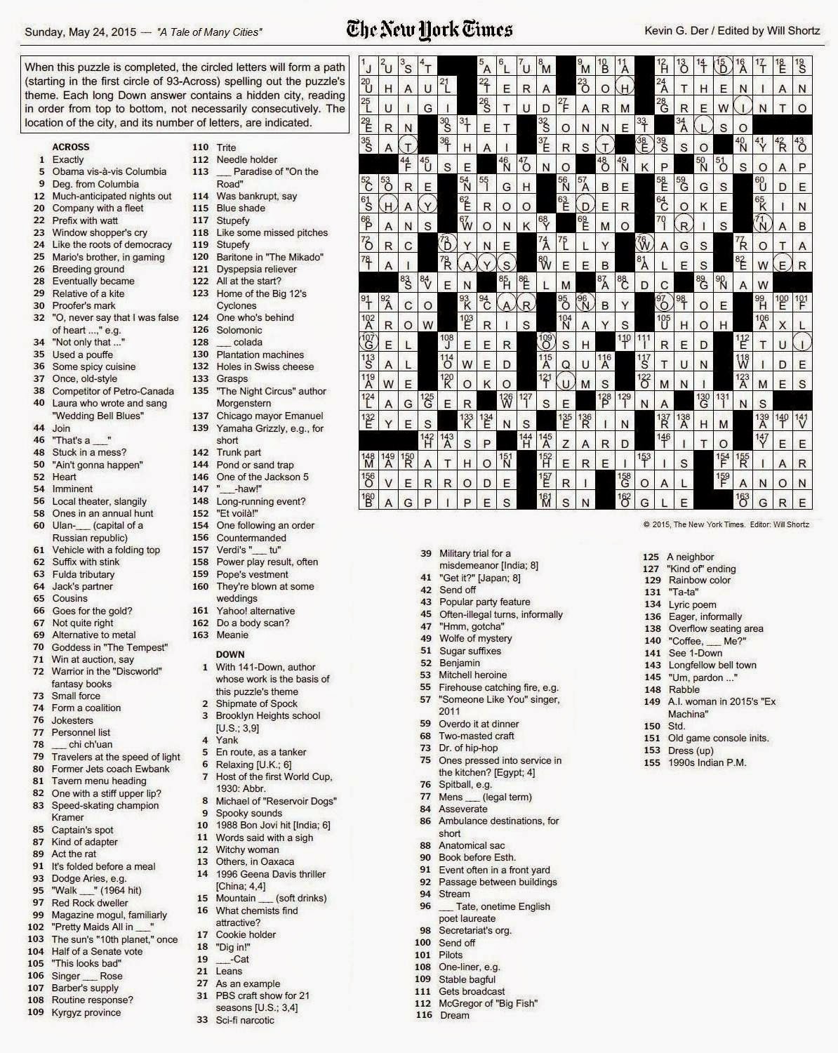 The New York Times Crossword in Gothic 05.24.15 — A Tale of Many Cities