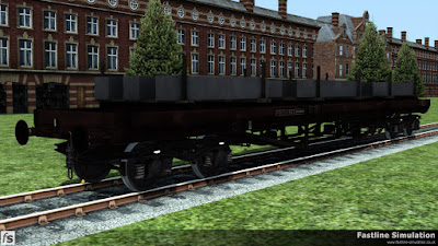 Fastline SImulation: A load of steel blooms are seen loaded on a BDA from the latter ones built to design code BD006C in weathered freight brown livery.